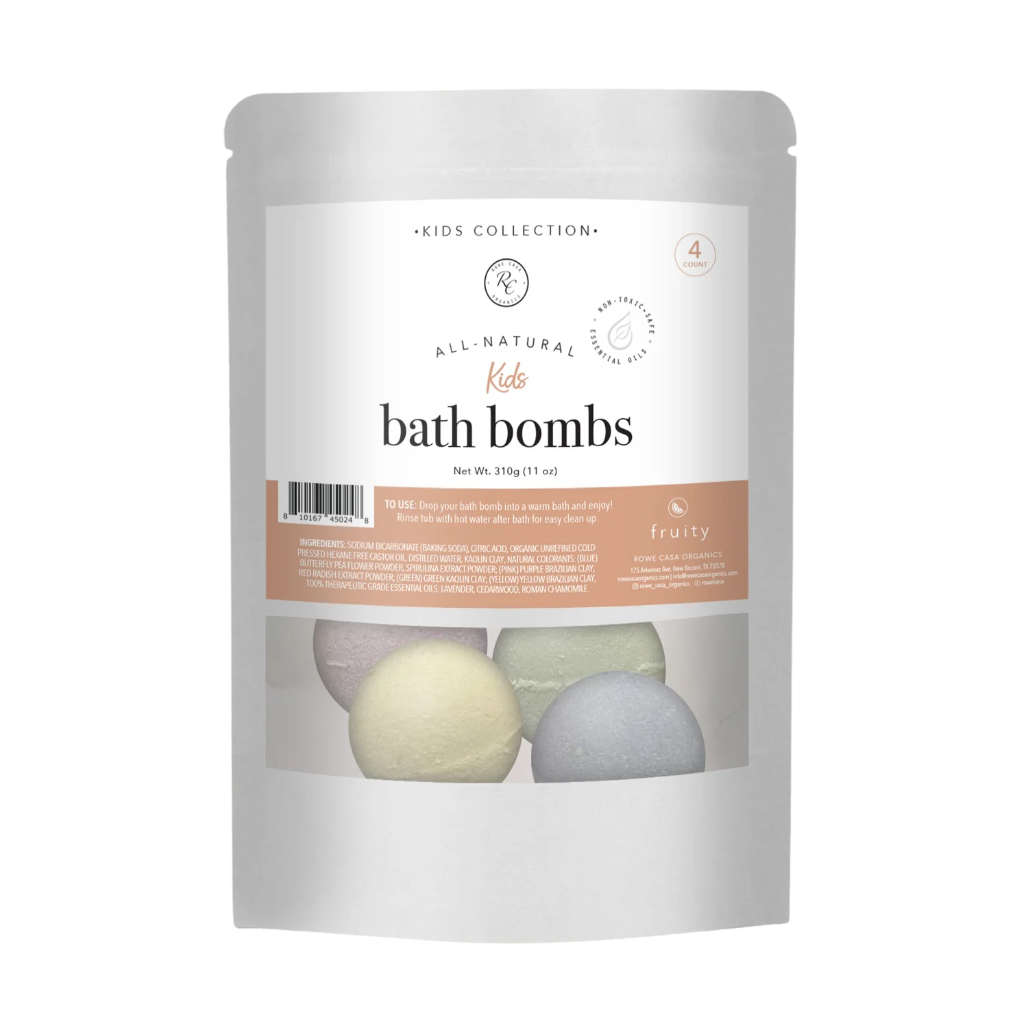 Bath Bombs for Kids, Fruity, 4 count