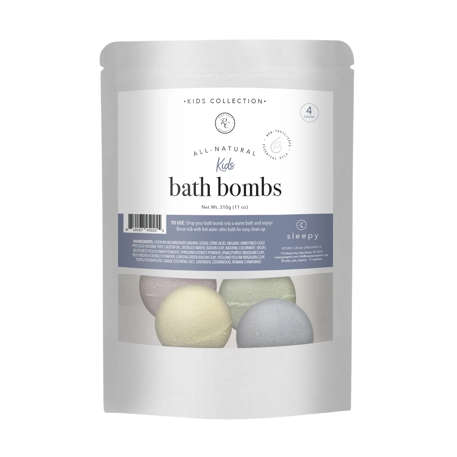Bath Bombs For Kids, Sleepy, 4 count