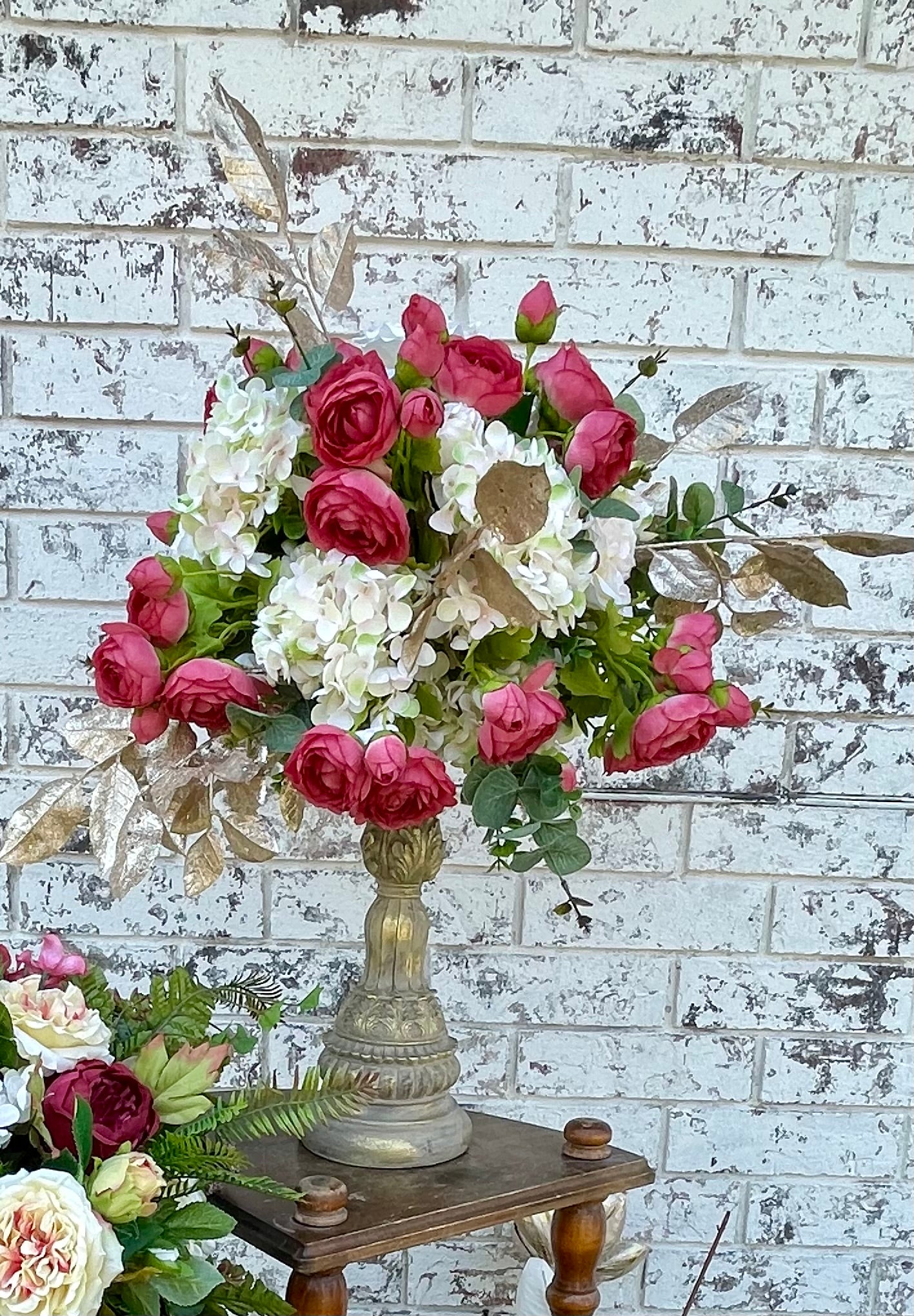 Wooden Candelabra- Silk Arrangement