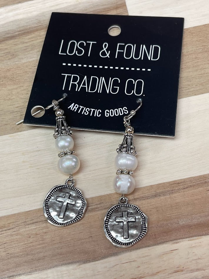 Cross and Pearl Earings
